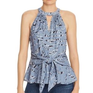 Parker Alice Silk Blend Top Womens Blue Tiger Stripe Halter Large NWOT